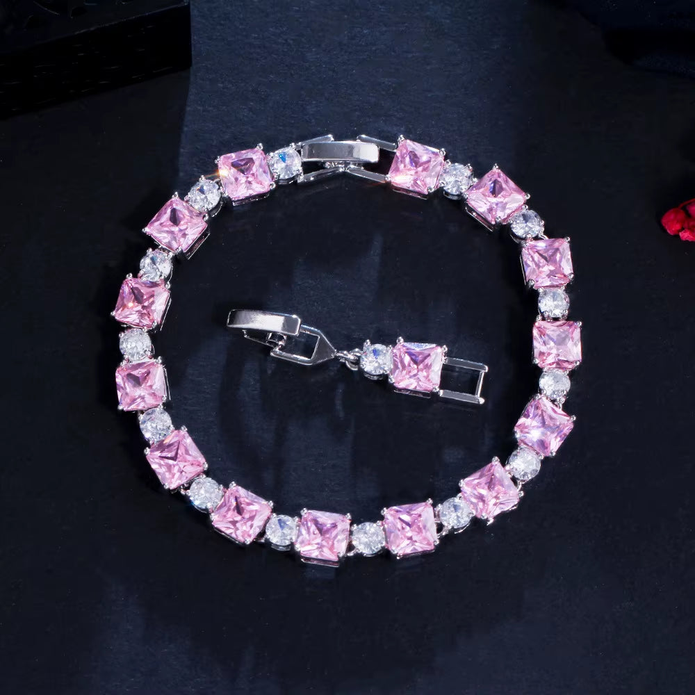 High Quality Geometric Square Zircon Bracelet Brass Fashion CZ Tennis Bracelets Women