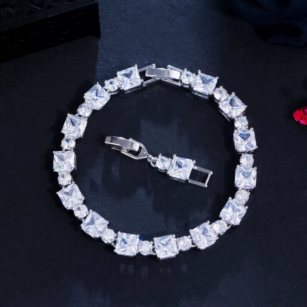 High Quality Geometric Square Zircon Bracelet Brass Fashion CZ Tennis Bracelets Women